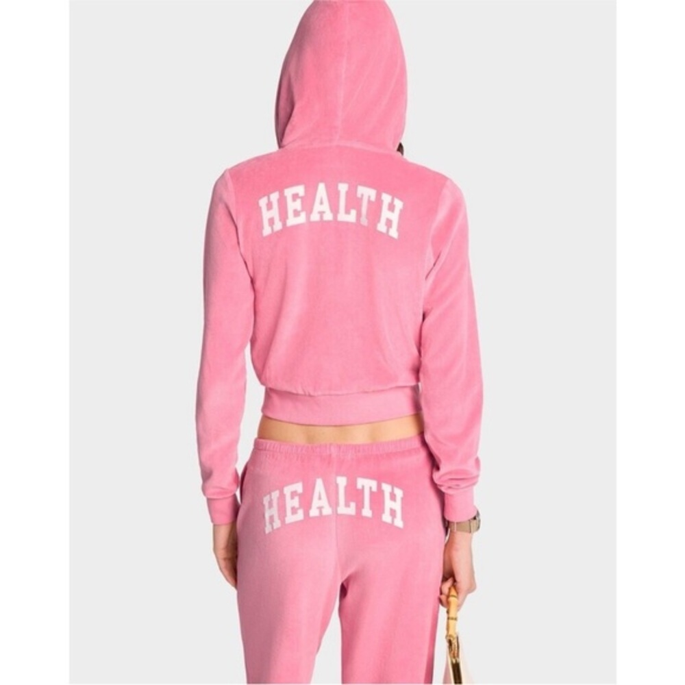 Sporty & Rich Health Ivy Velour Zipped Hoodie Pink